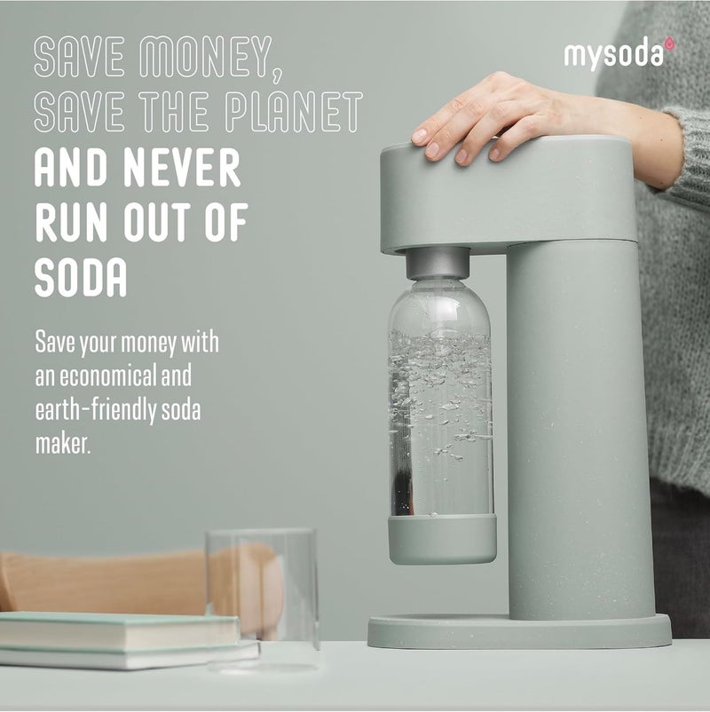 Mysoda Woody Sparkling Water Maker - Soda Streaming Machine Silent Carbonated Water Machine Robust Long-Lasting Aluminium Soda Maker 1L Water Bottle Without CO2 Cylinder - Sage Green Soda Machine - Image 4